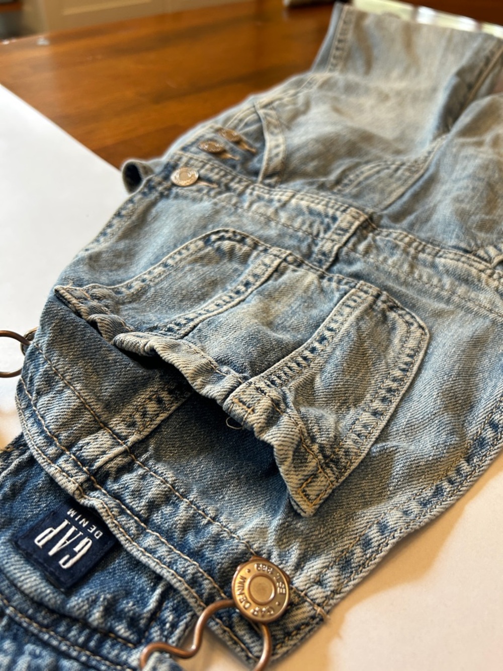 GAP Denim Overalls | Girls XS (5) | Classic Straight Leg Vintage Light Wash - Picture 4 of 6